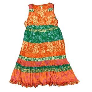 Sigrid Olsen Tiered Sleeveless Summer Dress Women M Tropical Floral Boho Coastal